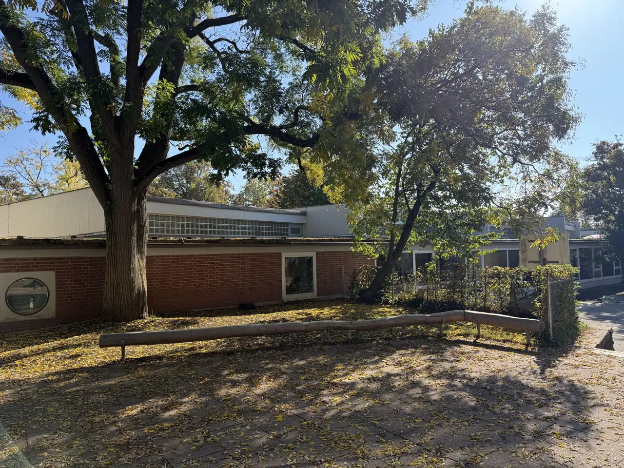 Innenhof mit großem Baum und Sitzbank